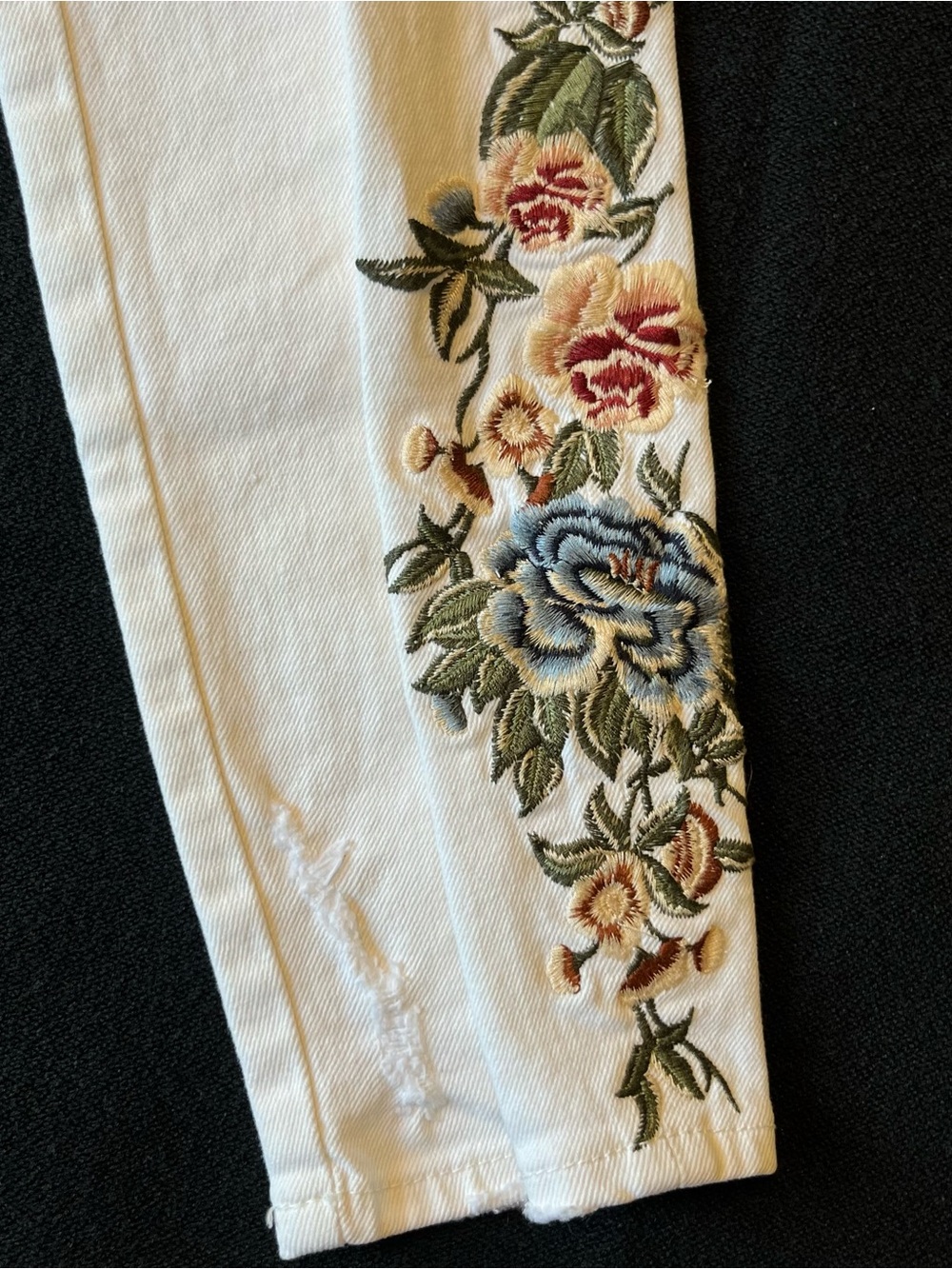 Driftwood jeans 26 Gizelle Girlfriend slim fit Ivory Embroidered floral Mid rise - Picture 7 of 11